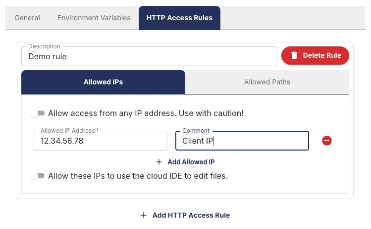 HTTP Access Rules configuration