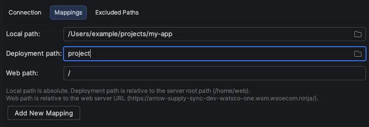 Screenshot: Path mappings configuration