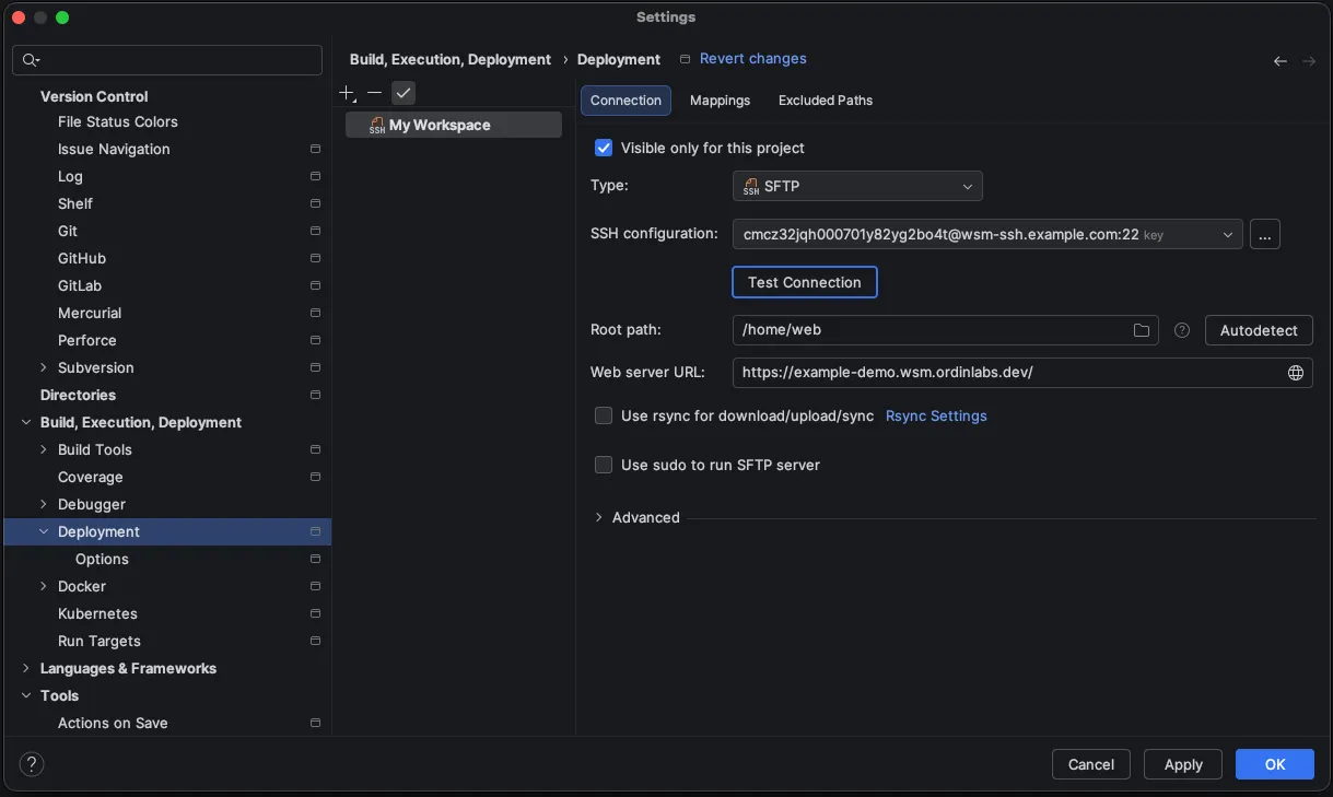 Screenshot: Deployment configuration dialog