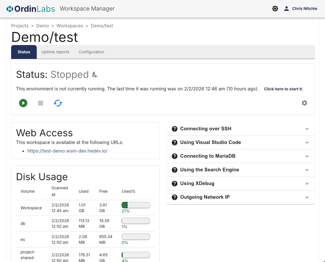 Workspace control panel
